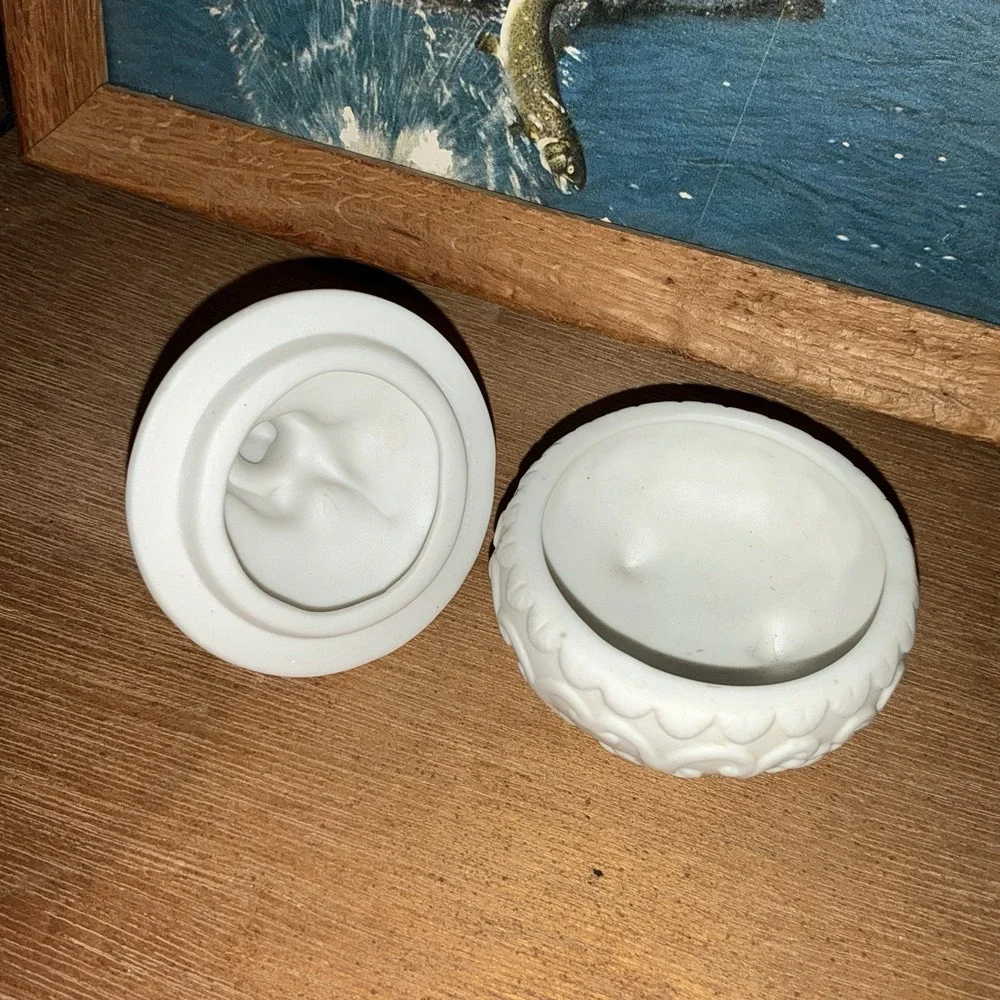 Vintage Bisque Porcelain Cherub Angel Baby Trinket Box Coquette Rococo Decor